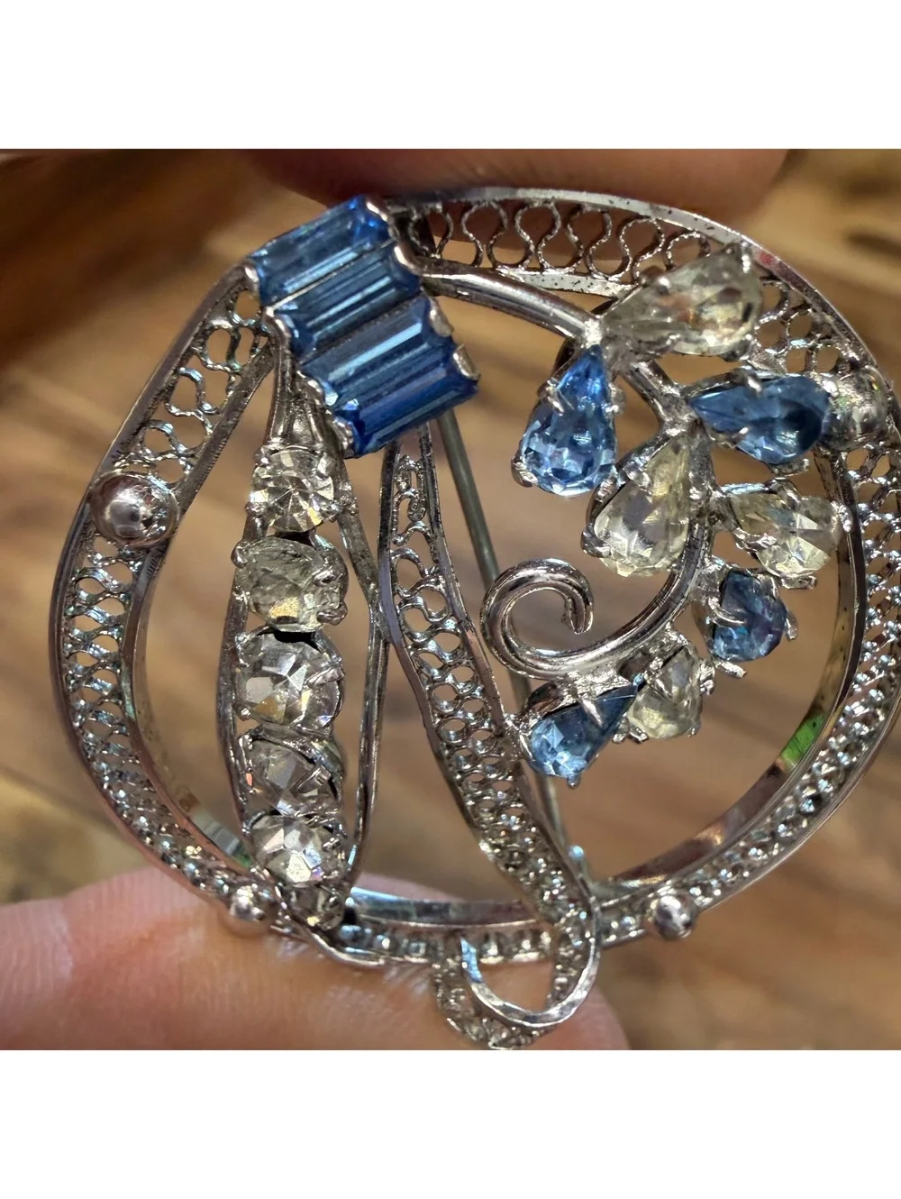 Sterling Silver rhodium plated rhinestone brooch vintage 50s/60s